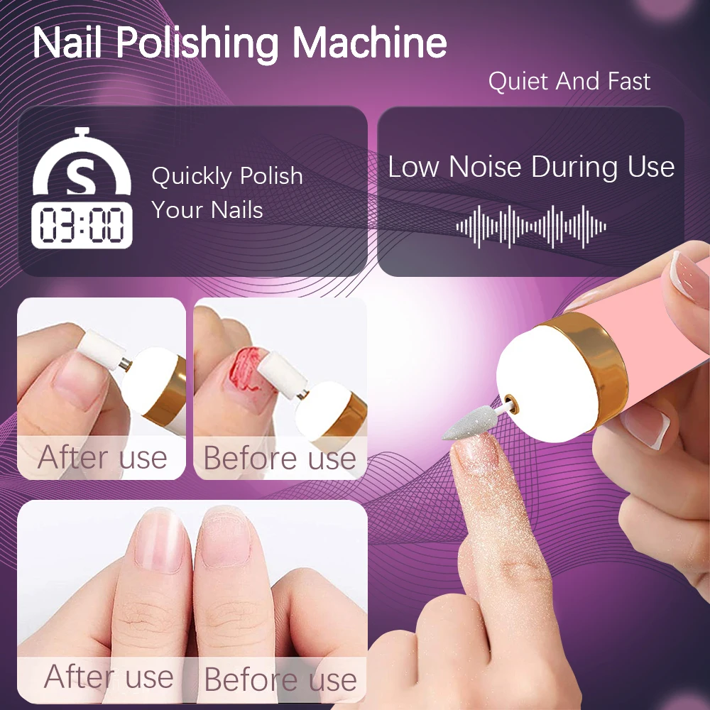 YIKOOLIN-taladro eléctrico de esmalte de uñas 5 en 1, carga USB, juego de manicura portátil, exfoliación y pulido para salón de uñas