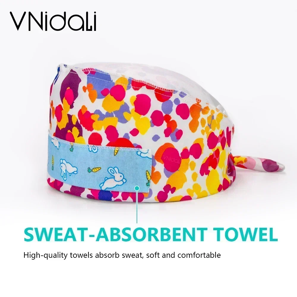 Gorro exfoliante ajustable con dibujos animados para mujer, gorro quirúrgico para médico y enfermería, gorro de enfermera de laboratorio, gorro exfoliante con botones, novedad de 2024