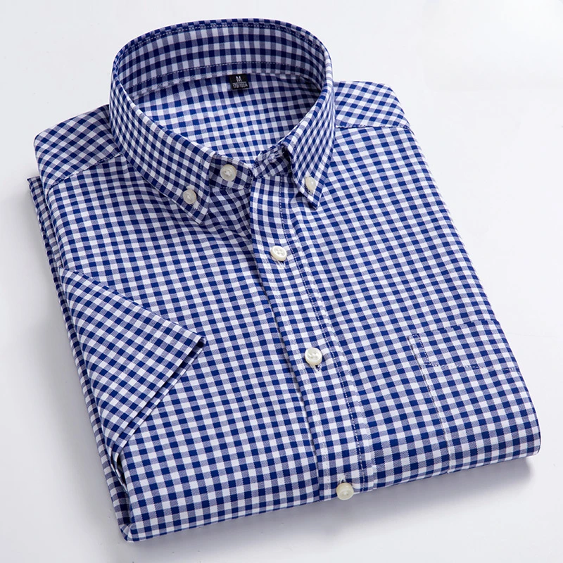 Neu im Hemd Höhe 100% Baumwolle Sommer Kurzarm hemden für Männer Slim Fit Hemd dünne karierte Hahnen tritt weiche Büro kleidung