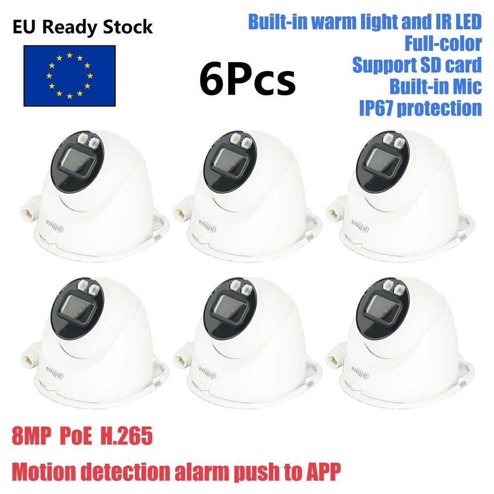 6x HDW2849T-S-IL Dahua 8MP Smart Dual Light Augapfel-WizSense-IP-Kamera mit fester Brennweite, integriertes warmes Licht und IR-LED-Mikrofon
