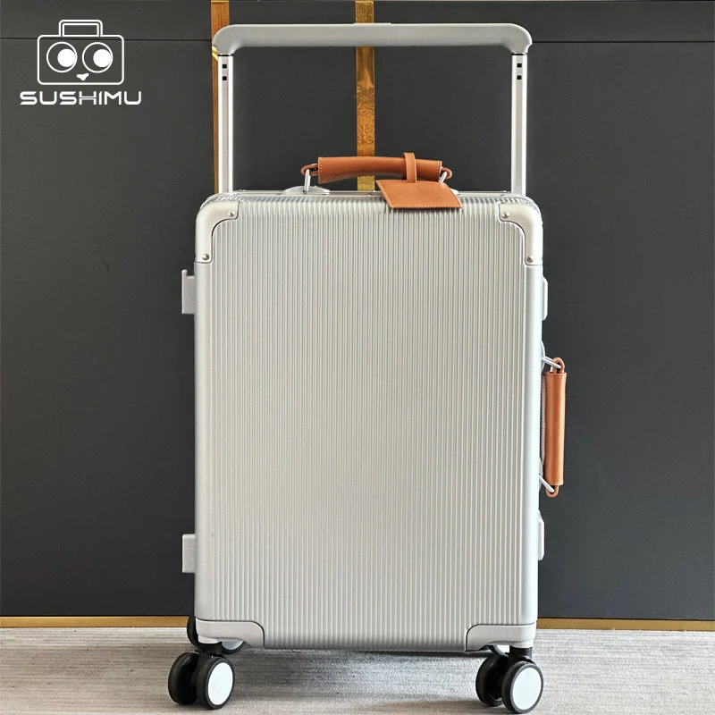 sushimu Koffer, breiter Griff, Reisekoffer für Herren, 20 24, Handgepäck, Damen, PC, Aluminiumrahmen, Trolley