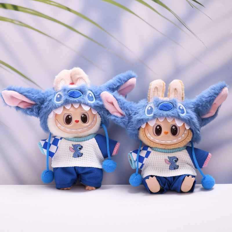Für 17 cm Labubu Puppe Kleidung Mode Kleidung Plüsch Stich Set Puppe Kleidung Niedlichen Cartoon Sets Puppen Zubehör Geschenke