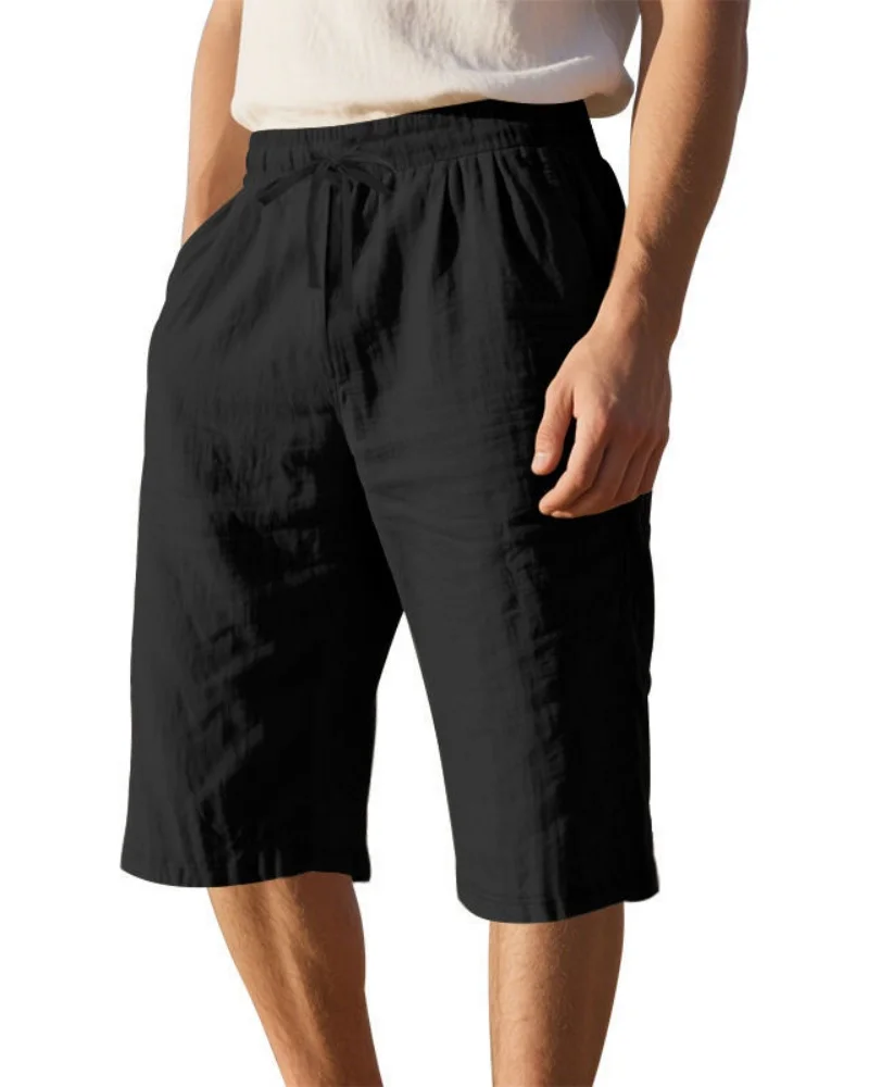 Novedad de verano, pantalones cortos deportivos informales de 5 piezas transpirables de lino y algodón sueltos para hombre ZK72