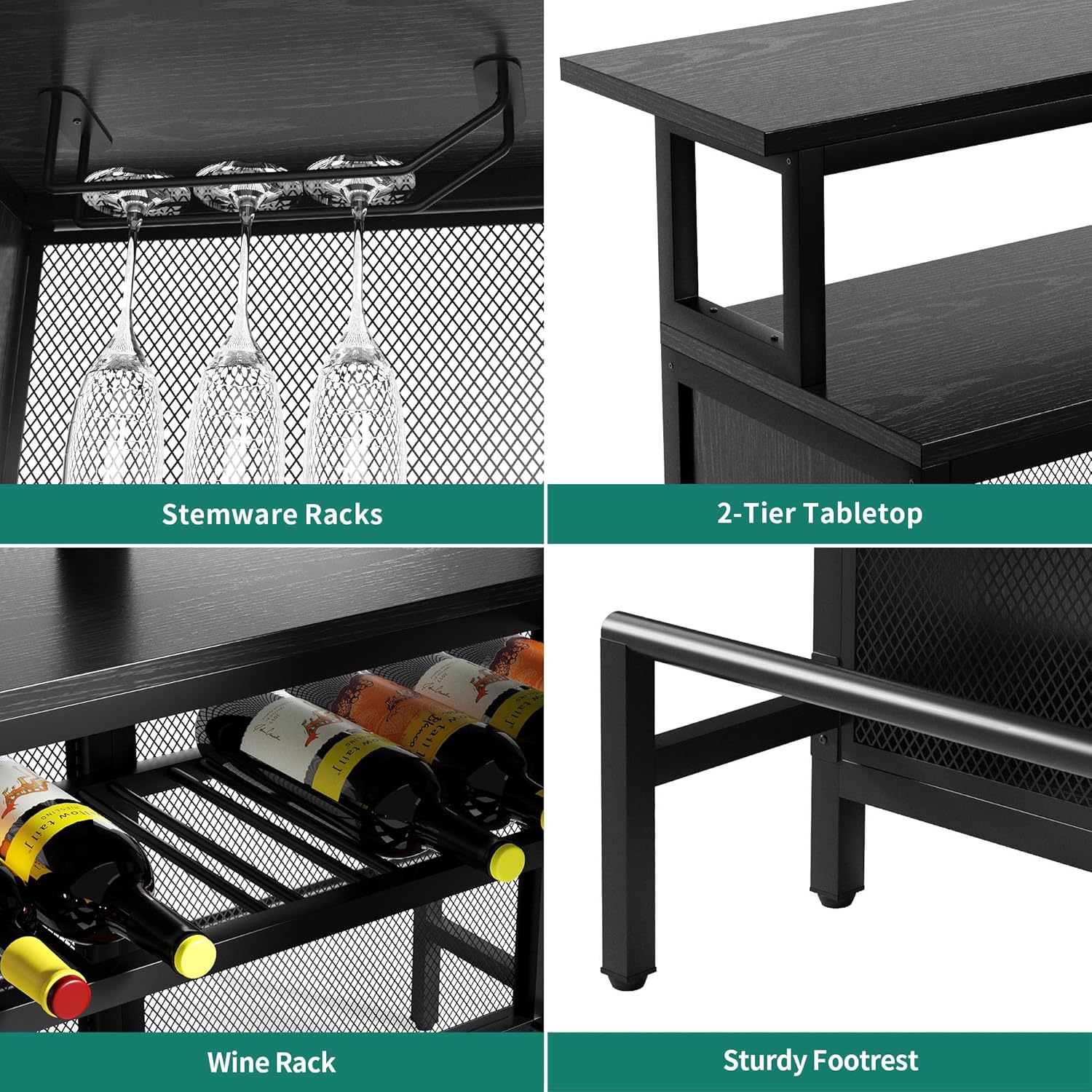 Shaped Mini Home Bar Unit for Living Room with Music Sensing LED Light, Tall Bars Furniture Table with Wine Rack