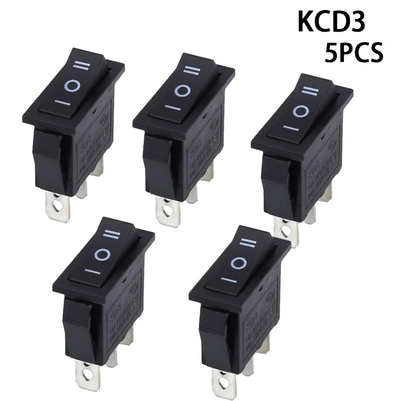 5 uds nuevo x AC 15A 250V /20A 125V 3 pines SPDT KCD3 ON-OFF-ON 3 posiciones interruptor basculante de barco negro
