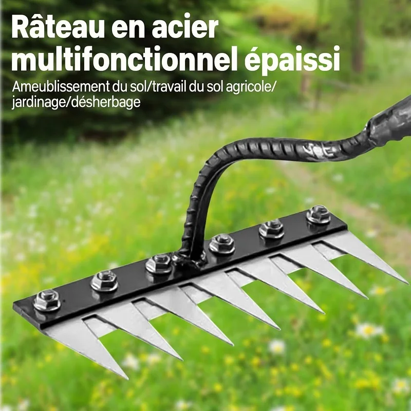 5/6/7/8 ฟัน 1PCS เหล็กคาร์บอน Garden Hand Rake สําหรับฟาร์มสวน Weeding เครื่องมือ Scarifier การเกษตรเล็บ Harrow โลหะ Harrow