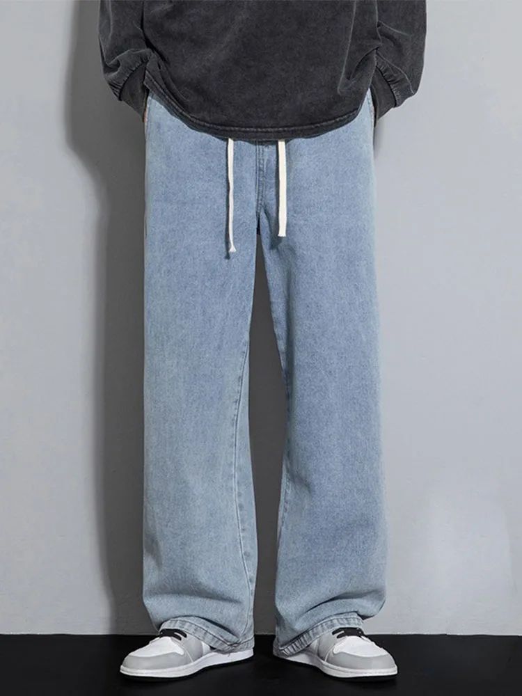 Ropa de calle arrastre, pantalones vaqueros sueltos para hombre, moda de estilo coreano, pantalones de pierna ancha rectos sueltos, ropa de marca para hombre, negro, azul claro y gris