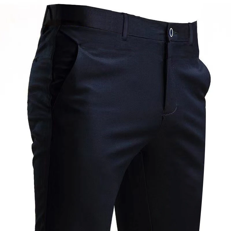Herren-Anzughose, Stretch, intelligente Freizeithose, Tasche, einfarbig, gerade, tragbar, in voller Länge, für Zuhause, Arbeit, schwarze Anzughose