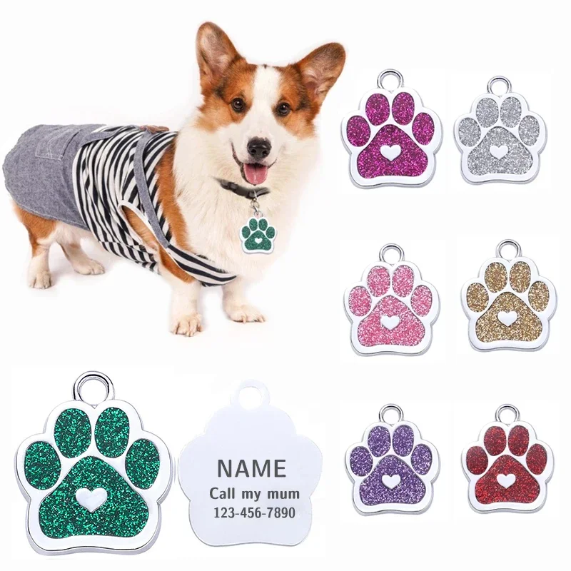 Etiqueta de perro con garra de amor, logotipo personalizado, grabado gratis, etiquetas de identificación con nombre de cachorro y gato, llavero antipérdida, accesorios de cadena para perro