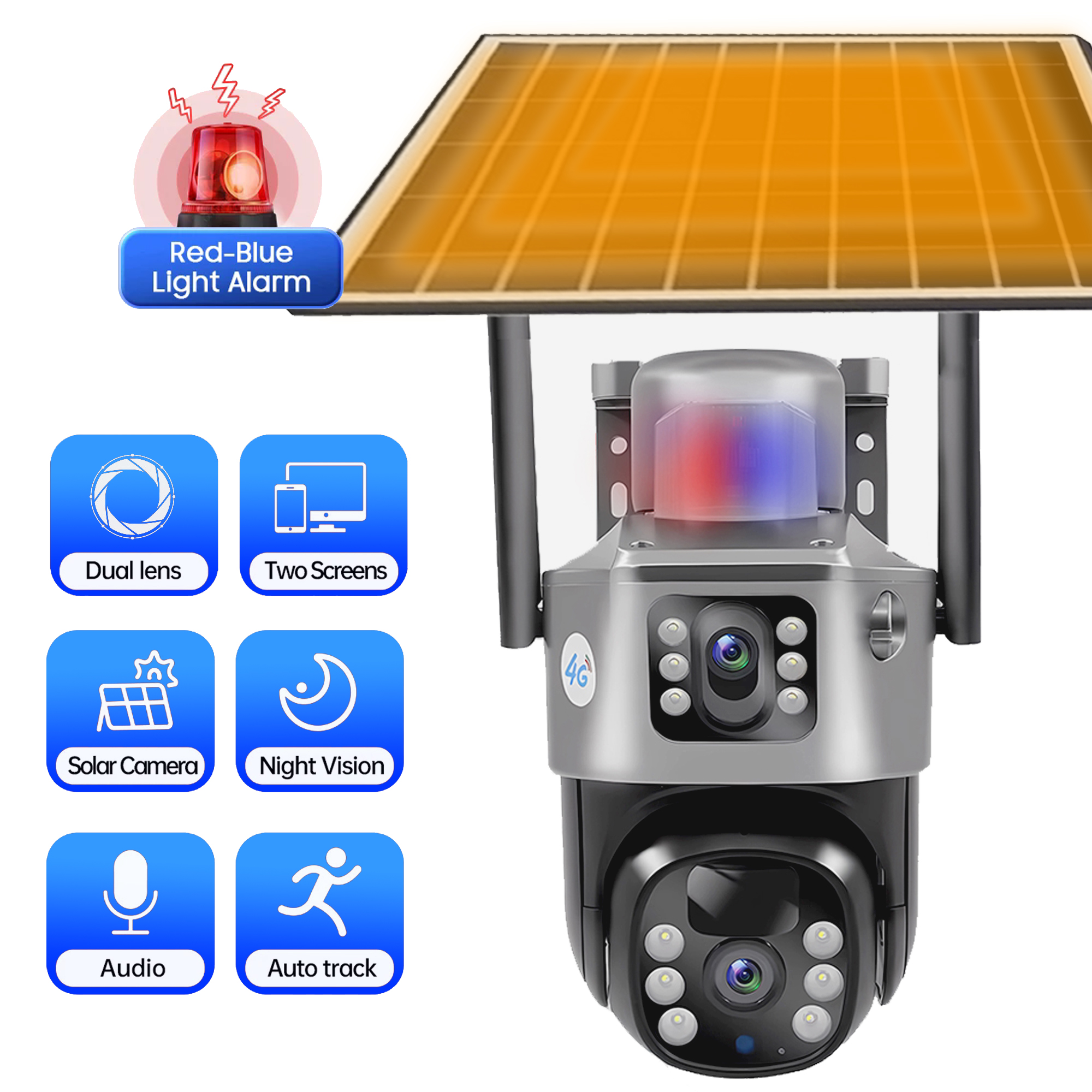 Kamera słoneczna 4G Kamera CCTV z 2 obiektywami 4K 8MP HD Night Vsion Bezprzewodowa kamera WiFi Zewnętrzna ochrona bezpieczeństwa Inteligentne domowe kamery IP