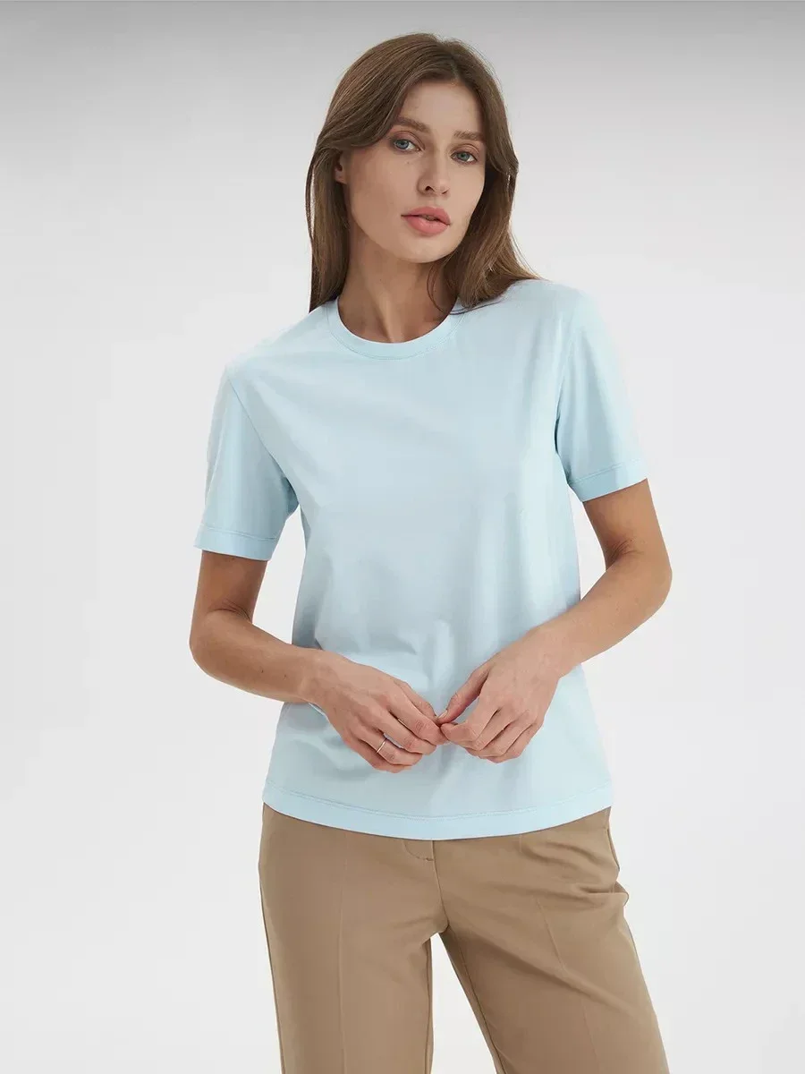 Sumuyoo, camiseta de verano 100% de algodón para mujer, camisetas básicas de moda para mujer, camisetas holgadas de manga corta, camisas sólidas 230g/ ㎡   Tops