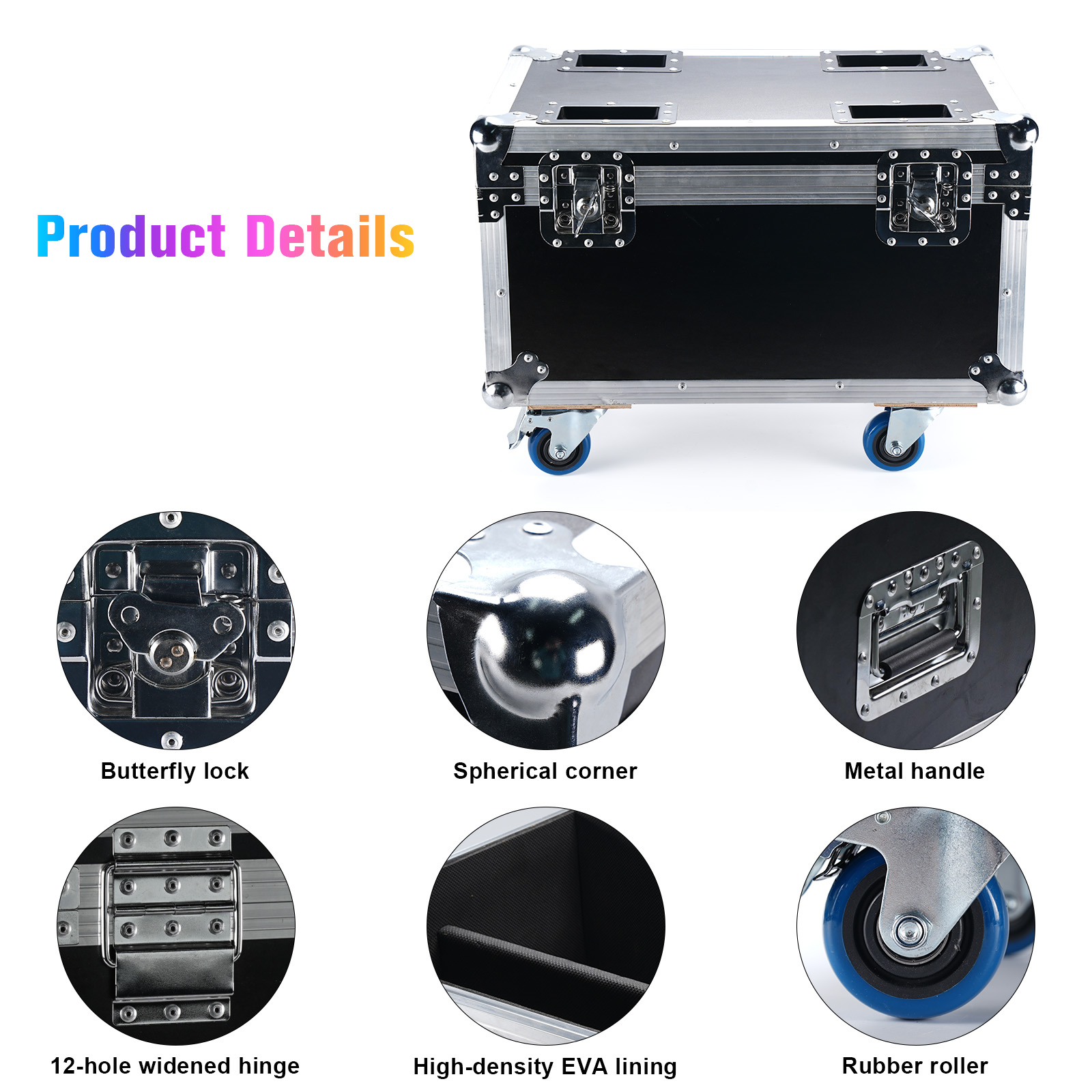 Yiflamefly Big Size Airline-Koffer, robustes Gator-Koffer mit integriertem Ringgriff für 18-LED-Par-Licht, Bühnenlicht, Flycase