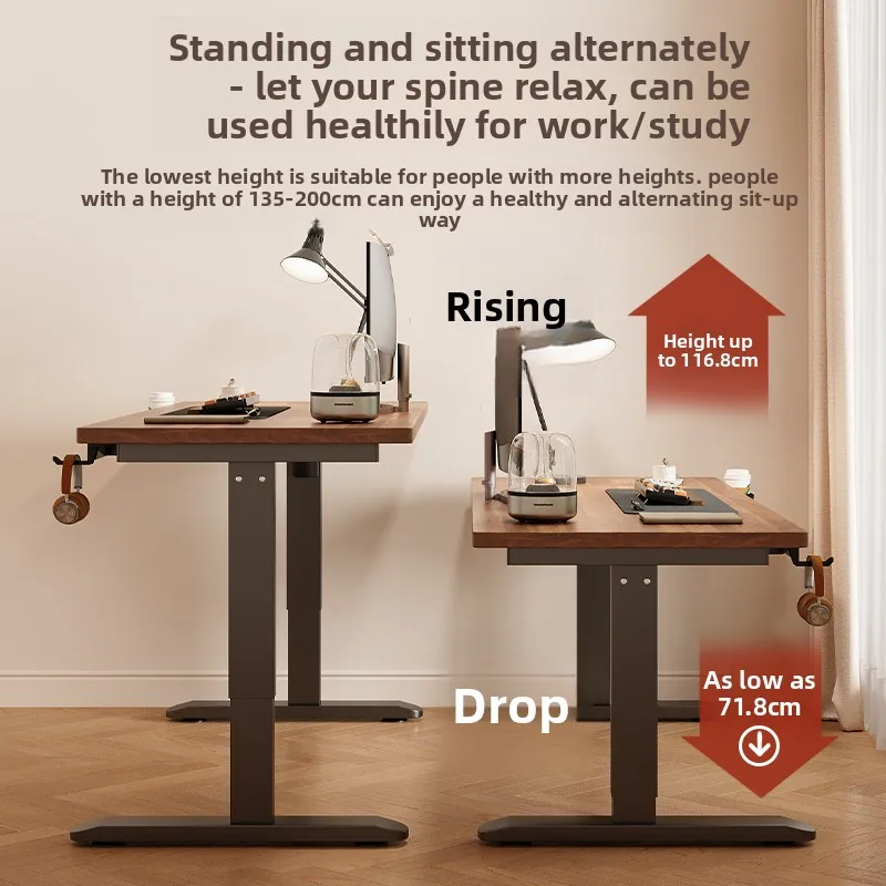 Electric Adjust Height Office Desk with Display Wide and Sturdy Computer Table Solid Wood Gaming Desk Home Room