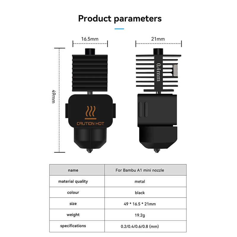 For Bambu Lab A1 mini Hotend Kit with 0.2/0.4/0.6/0.8mm Hardened steel Nozzle For Lab A1 Replace Hotend Kit For Bambu Hotend kit