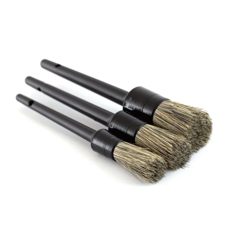 Juego de cepillos para detalles de coche, pelo de jabalí Natural, cerdas suaves, Kits de cepillos de limpieza para coche, accesorios exteriores para lavado de ruedas de neumáticos, 3 uds.