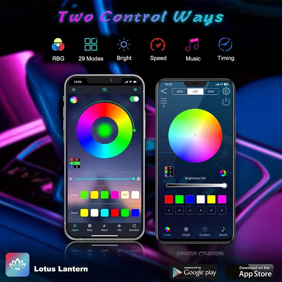 18 en 1 double Zone symphonie Streamer voiture lumière ambiante intérieur LED couleur rvb néon acrylique bande atmosphère Kit d'éclairage App