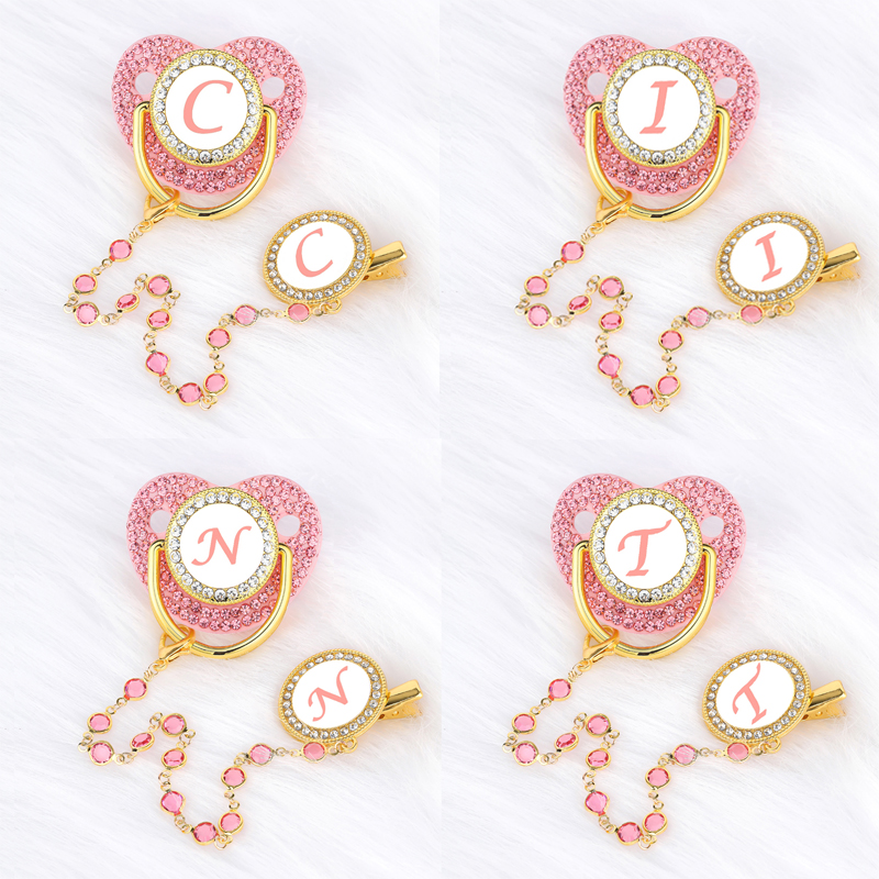 เจ้าหญิง Baby Pacifier คลิปโซ่ 26 ตัวอักษรทารกแรกเกิด Dummy Soother Baby Shower ของขวัญซิลิโคน BPA ฟรีทารก Teether จุกนม