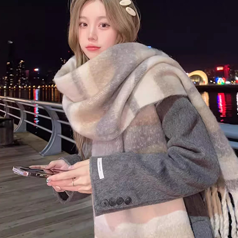 2024 inverno imitação de cachecol de caxemira para mulheres maillard high-end estilo coreano quente retro moda versátil xale grosso