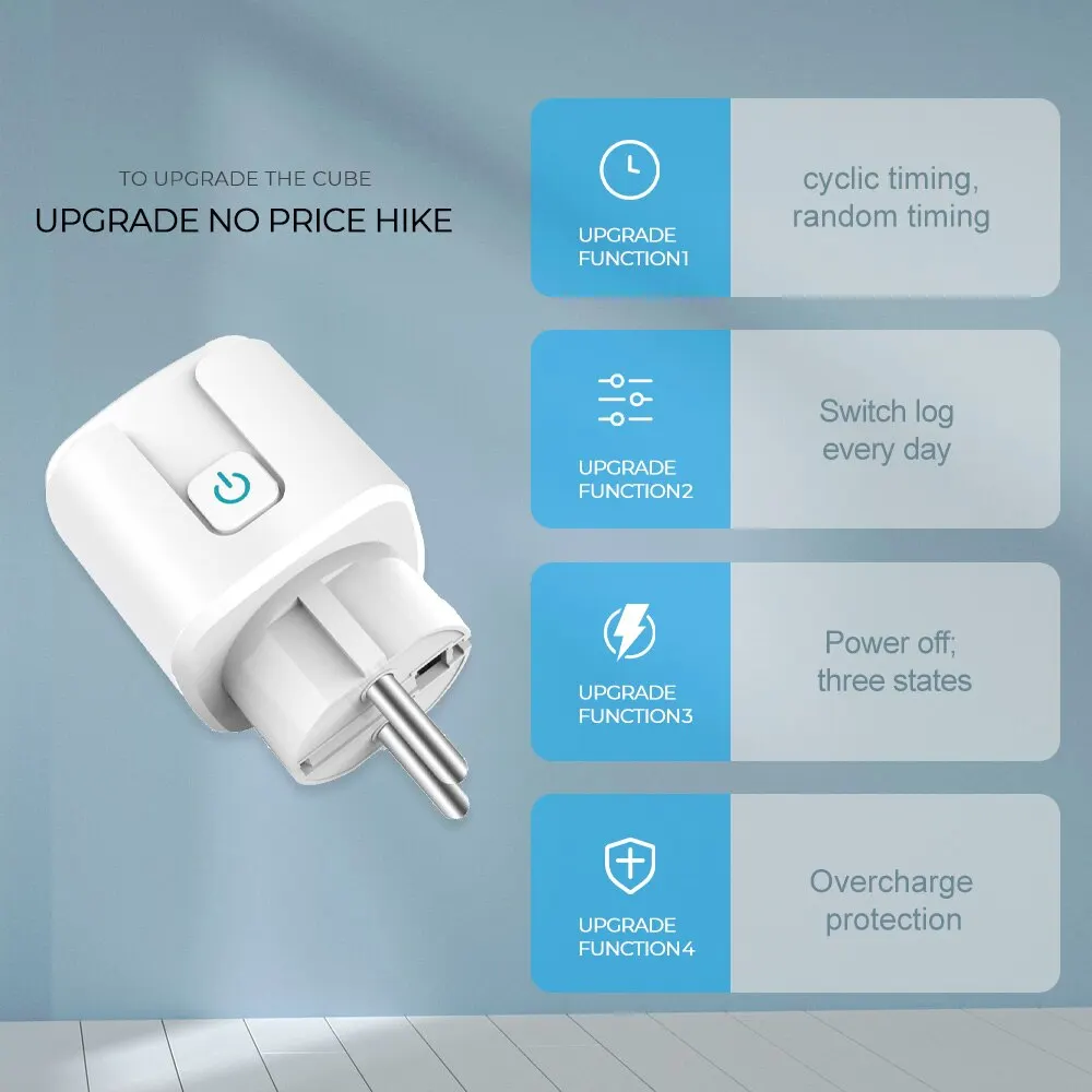 Enchufe inteligente UE 20A Wifi enchufe inteligente con monitoreo de energía Control de voz en casa inteligente compatible con asistente de Google Alexa Alice