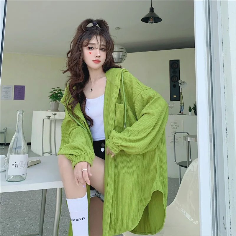 Csa de Proteção Solar Fena Plus Size, Estilo Novo de Verão, Ajuste Solto, Casaco Leve, Csa Casual com Capuz