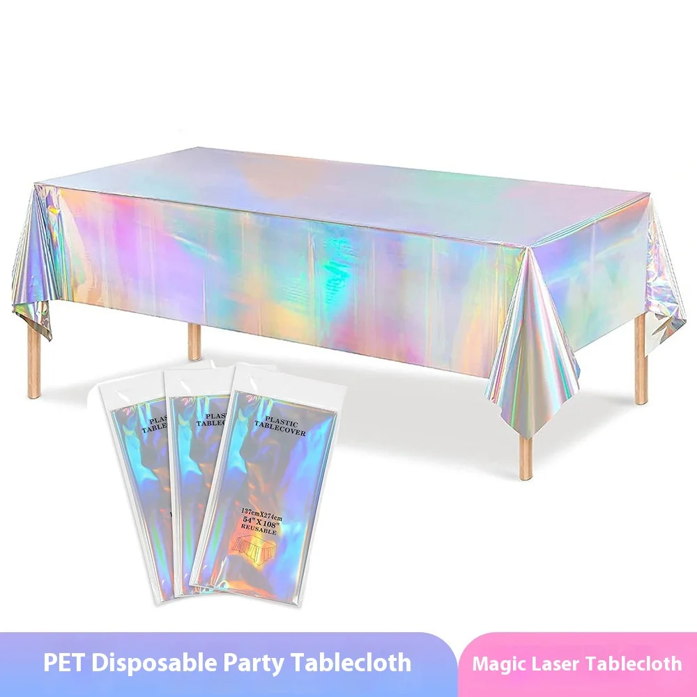 Mantel desechable para Fiesta Temática De arcoíris láser y cubierta De Mantel De Mesa Rectangular para cumpleaños, boda, suministros De decoración para el hogar