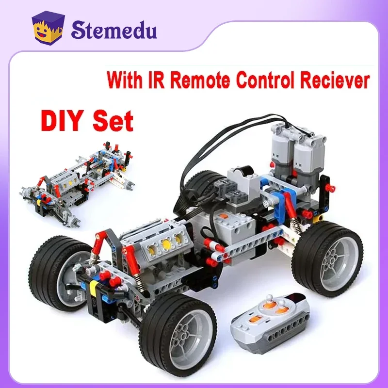 2WD RC Car Chassis Electric Set Zweiradantrieb Technische Car Chassis Bricks mit Suspension Shocks IR-Fernbedienungsempfänger