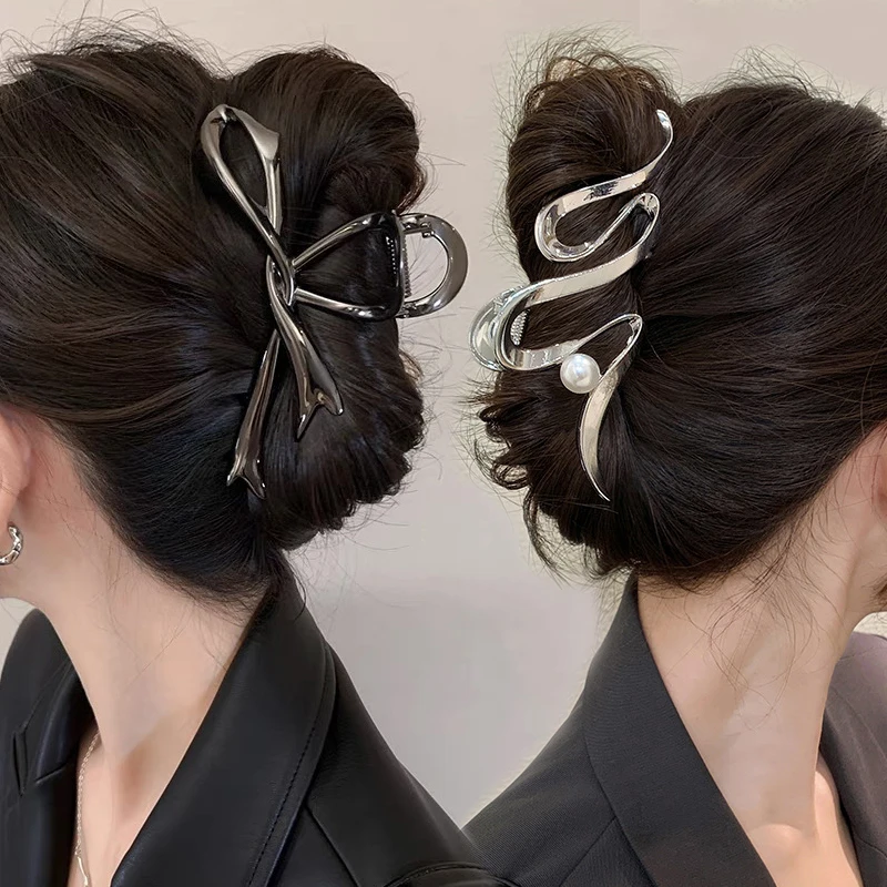 Pinza de pelo de Metal Punk para pasadores de patrón Irregular líquido grueso, accesorio antideslizante y elegante, horquilla de Color plateado