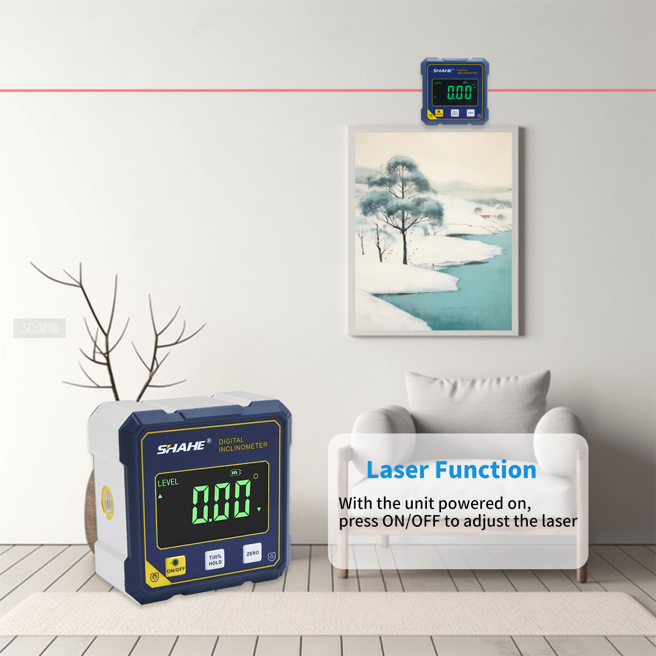 SHAHE Rechargeable Digital Angle Finder with Dual Laser- 4-Side Magnetic Inclinometer Woodworking Measuring Tool Level Box