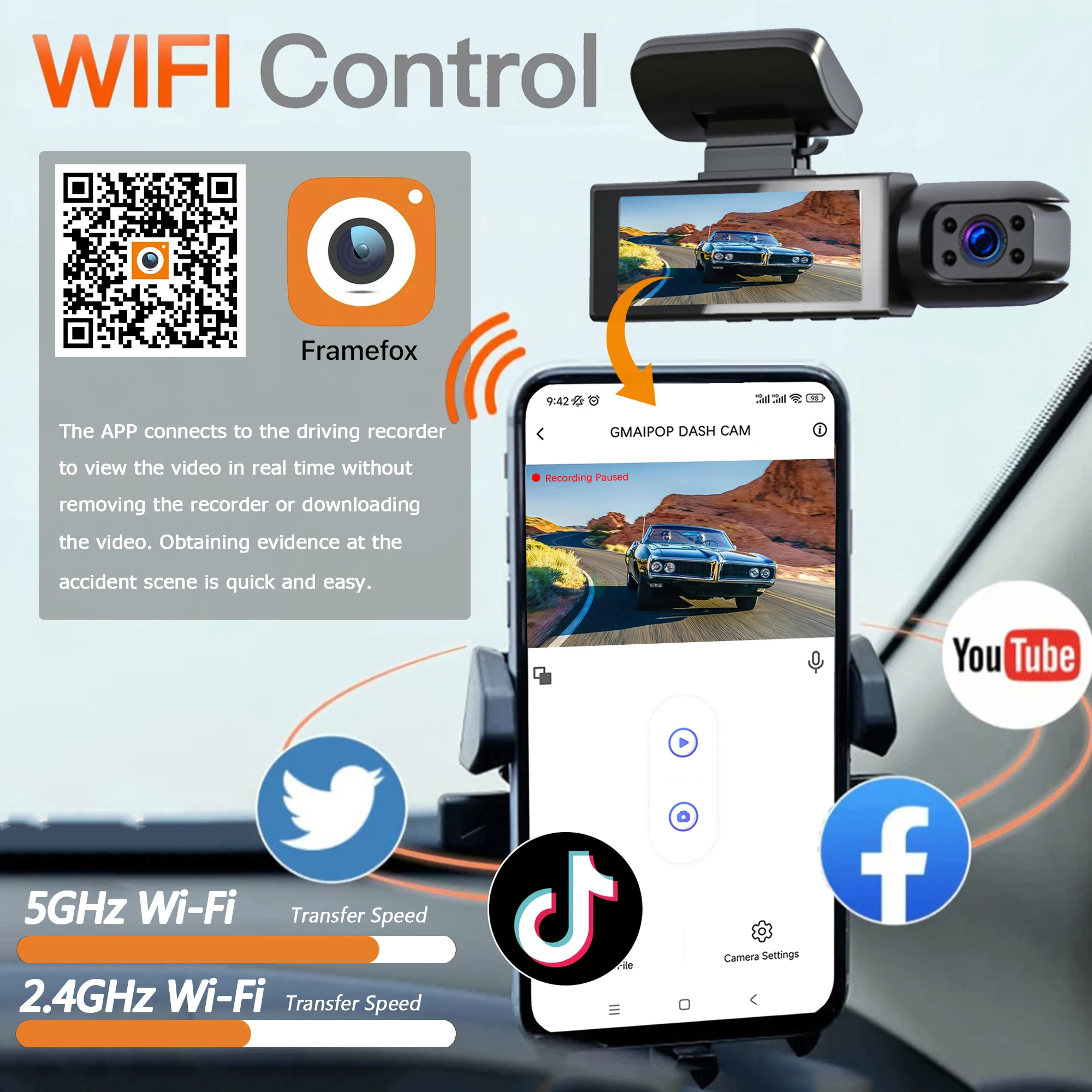 1080p wifi câmera dupla traço cam para carros, frente e dentro, câmera do carro com visão noturna ir, gravação em loop, grande angular carro dvr veio