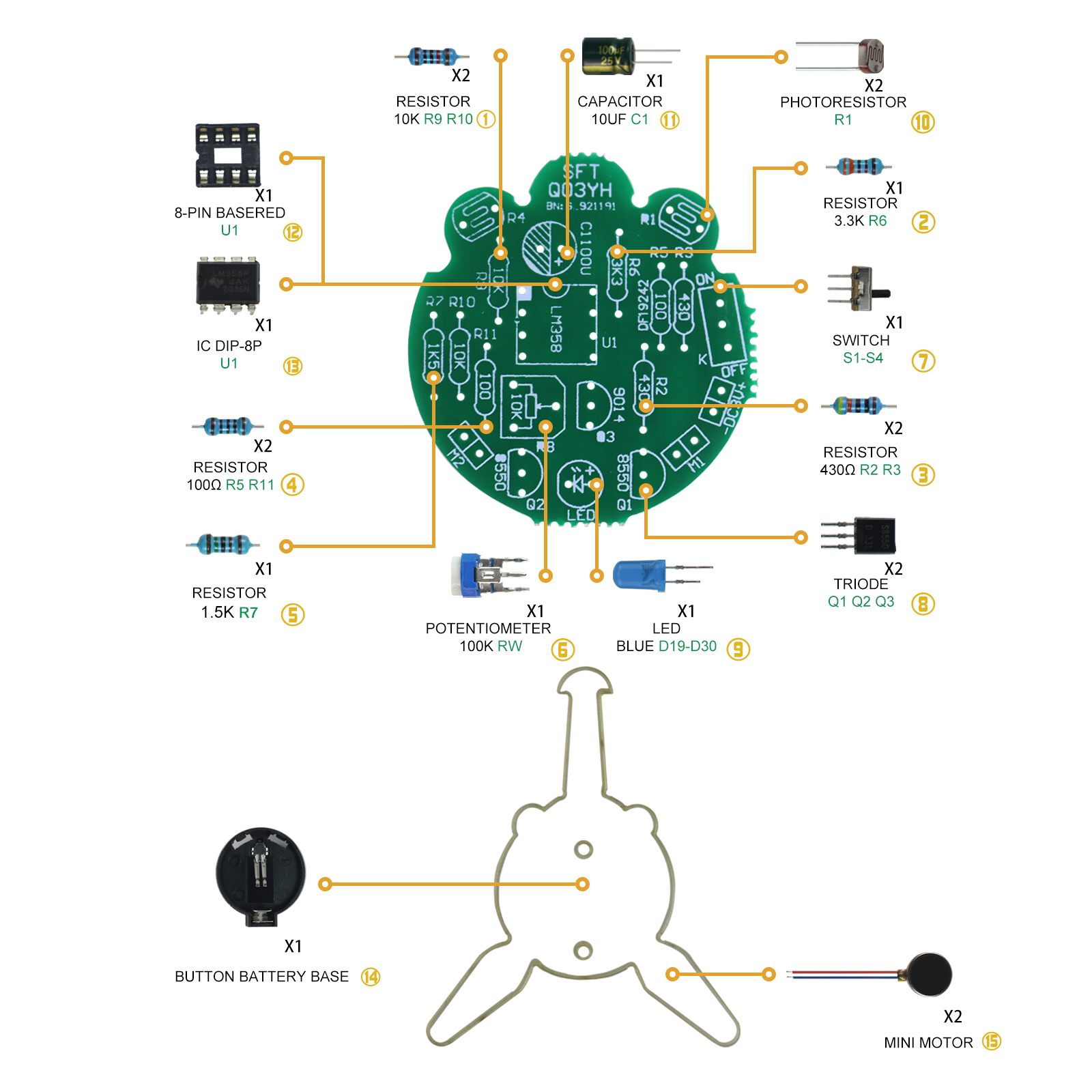 LED-Atemlicht, lichtempfindlicher Sensor, mobiler Roboterteil, elektronisches Löten, DIY-Elektronik-Set, simulierte Glühwürmchen, blinkend