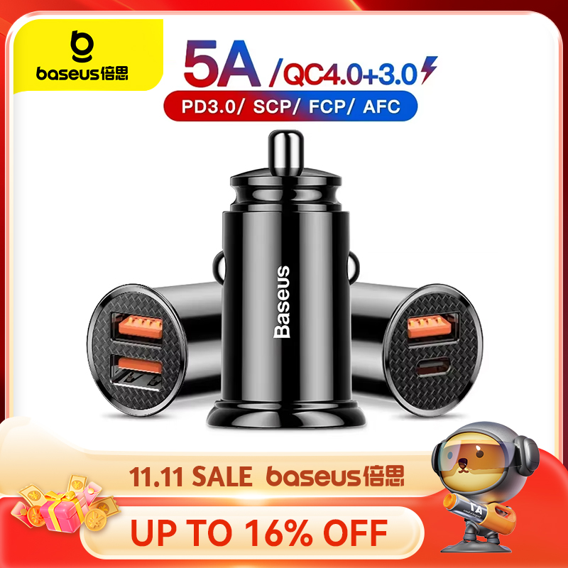 Автомобильное USB-зарядное устройство Baseus Quick Charge 4.0 QC4.0 QC3.0 QC SCP 5A PD Type C 30 Вт Быстрое автомобильное USB-зарядное устройство для мобильного телефона iPhone Xiaomi