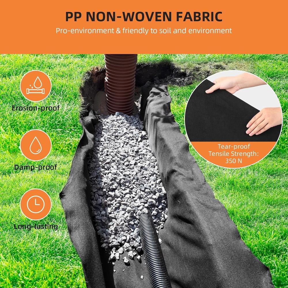 Landscape Geotextile Fabric 3ft x 300ft PP Drainage 6oz Driveway Road Tensile Strength 350N Load Capacity 440N Soil-Friendly