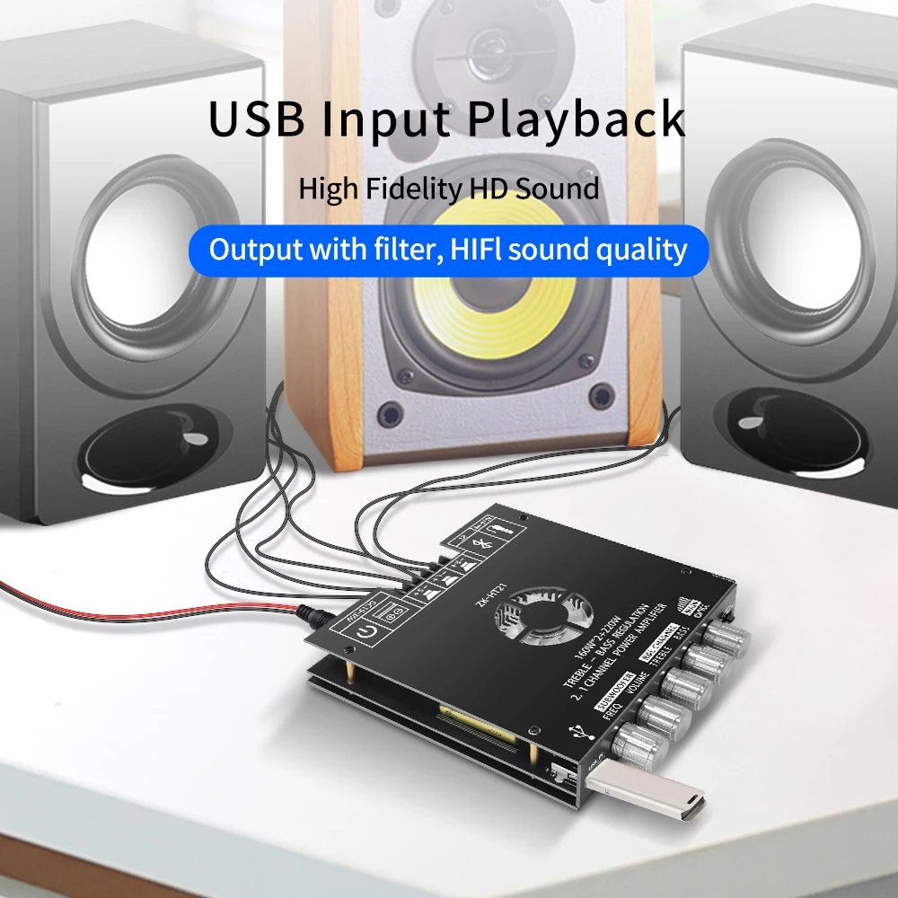 Módulo de placa amplificadora de potência digital bluetooth tda7498e160w + 160w + 220w amplificador subwoofer de tom alto e baixo aux/usb ZK-HT21