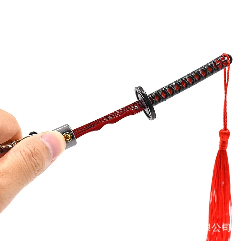 23cm Ring Game Peripheral Rivers of Blood Sword Alloy Pop-up Sword Weapon Model Ornament Crafts Keychain Decorative Toy Katana