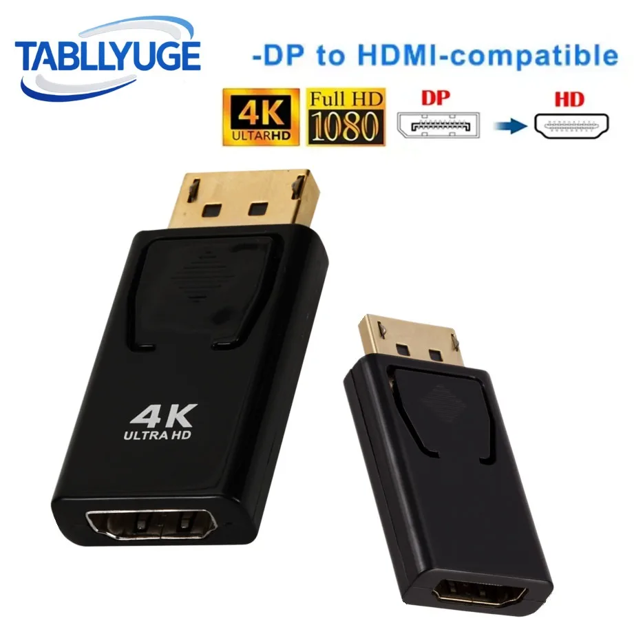 Adaptador Compatible con DisplayPort a HDMI 4K/1080P DP a HDMI, convertidor de Audio y vídeo macho a hembra para PC, portátil y proyector