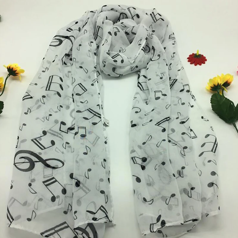 Dames zomersjaals Dame muzieknoot print chiffon halsdoek sjaal zachte sjaals van hoge kwaliteit fantastisch elastisch