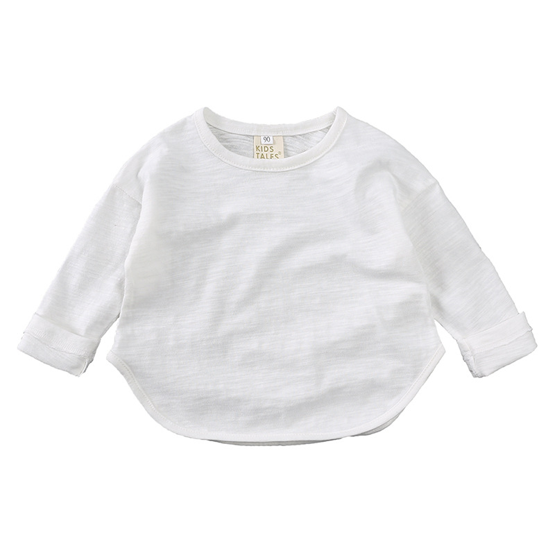 Camisa de fondo lisa con cuello redondo para niños, camiseta informal Simple de manga larga, Tops de algodón para niños, camisetas únicas para niños, otoño