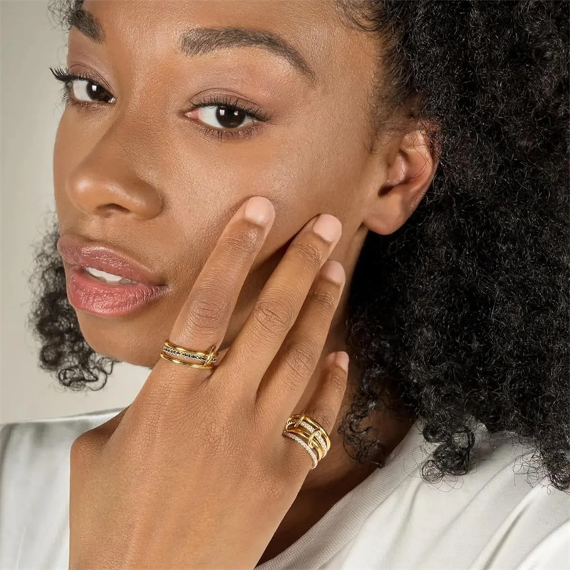 A Niche Two-Color Four-Ring Copper Jewelry Ring, Hypoallergenic, Ins Style, Stacking Artifact, Suitable For Young Wome Jewelry