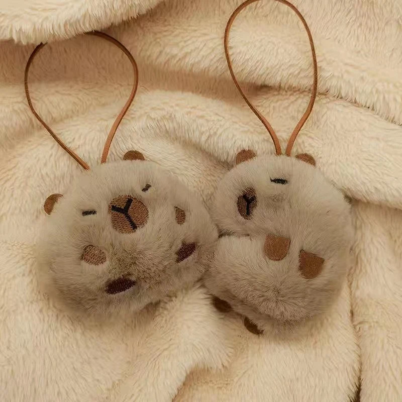 Kawaii Plush Capybara Keychain Anti-lost Mark Name Tag Key Holder For Kid Kindergarten Backpack Pendant Decor