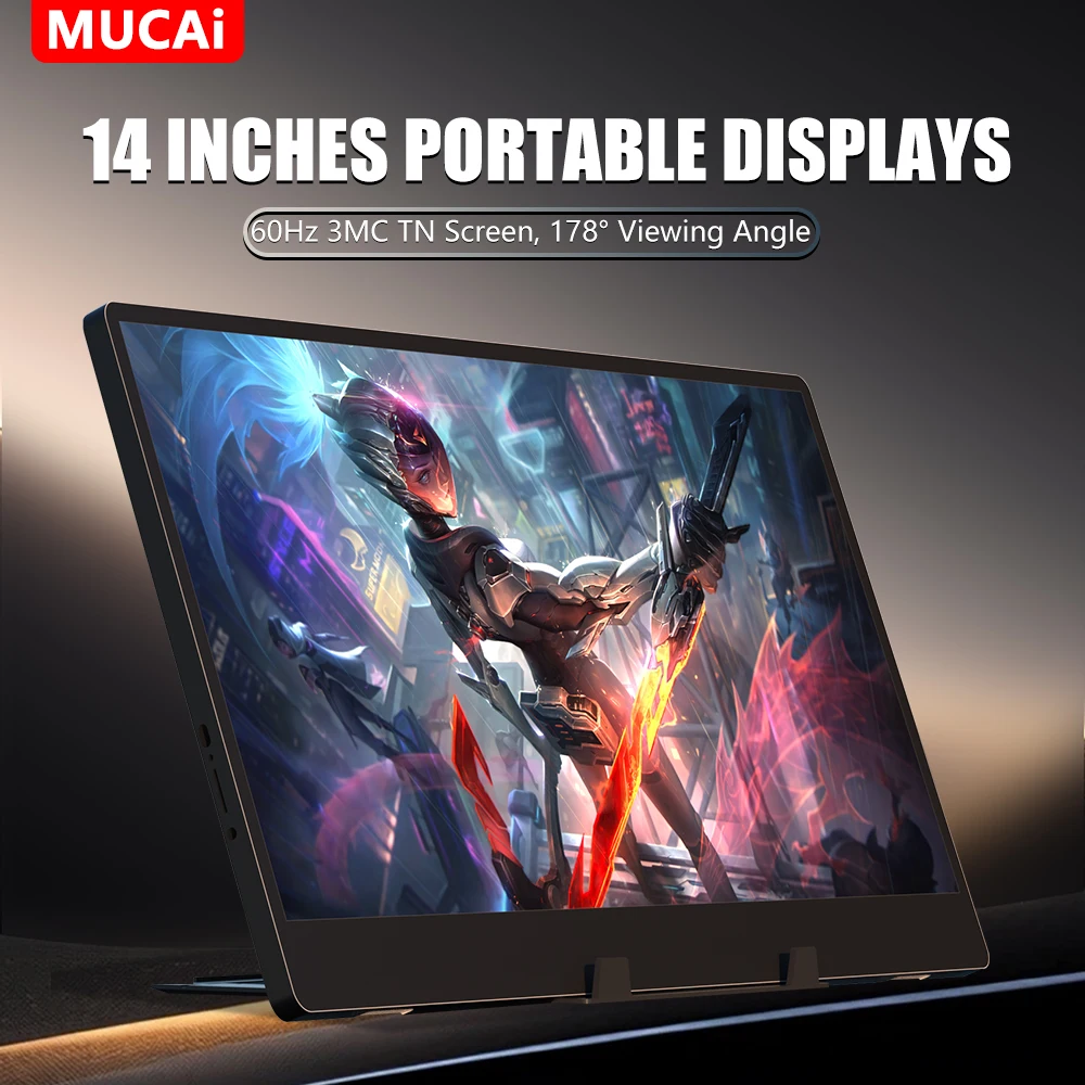 MUCAI N140-S36 Przenośny wyświetlacz 14 cali Rozdzielczość 60 Hz Panel TN 1366*768 250 cd/ ㎡   Przenośny monitor z rozdzielczością 3 ms