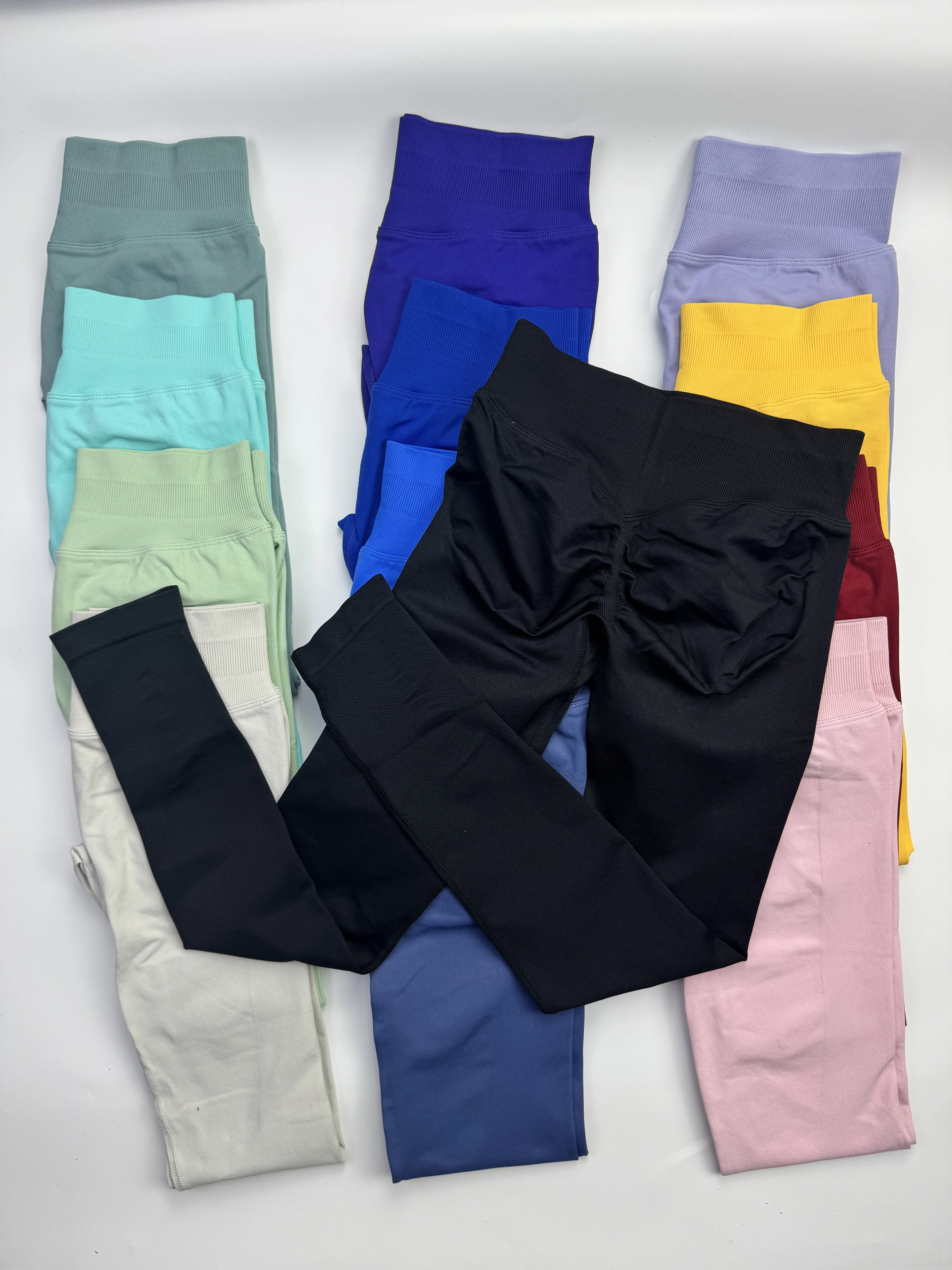Geen logo leggings Dames Scrunch Naadloze Yoga Legging Gym Sportbroek Lage geribbelde band Hoge stretch Fitness Panty INS