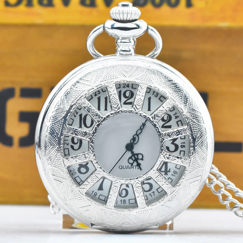Vintage Silber Steampunk Ausschnitt geschnitzt Quarz Taschenuhr Halskette Anhänger Uhr Kette Männer Frauen Kette Geschenk