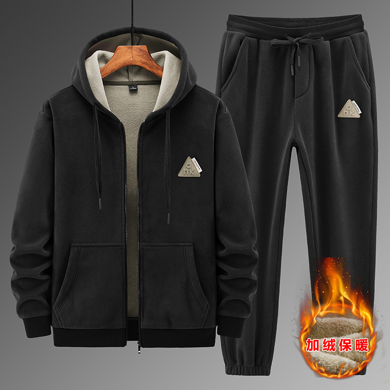 Conjunto de pantalones de algodón con capucha para hombre, traje grueso y de Cachemira de invierno, chándal cálido para deportes de ocio