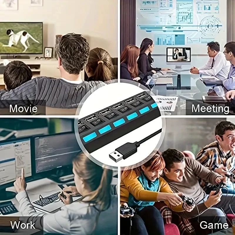 Adaptador expansor USB HUB 2,0 de alta velocidad, 4/7 puertos, divisor Multi USB, extensor múltiple con interruptor de lámpara LED para PC y portátil
