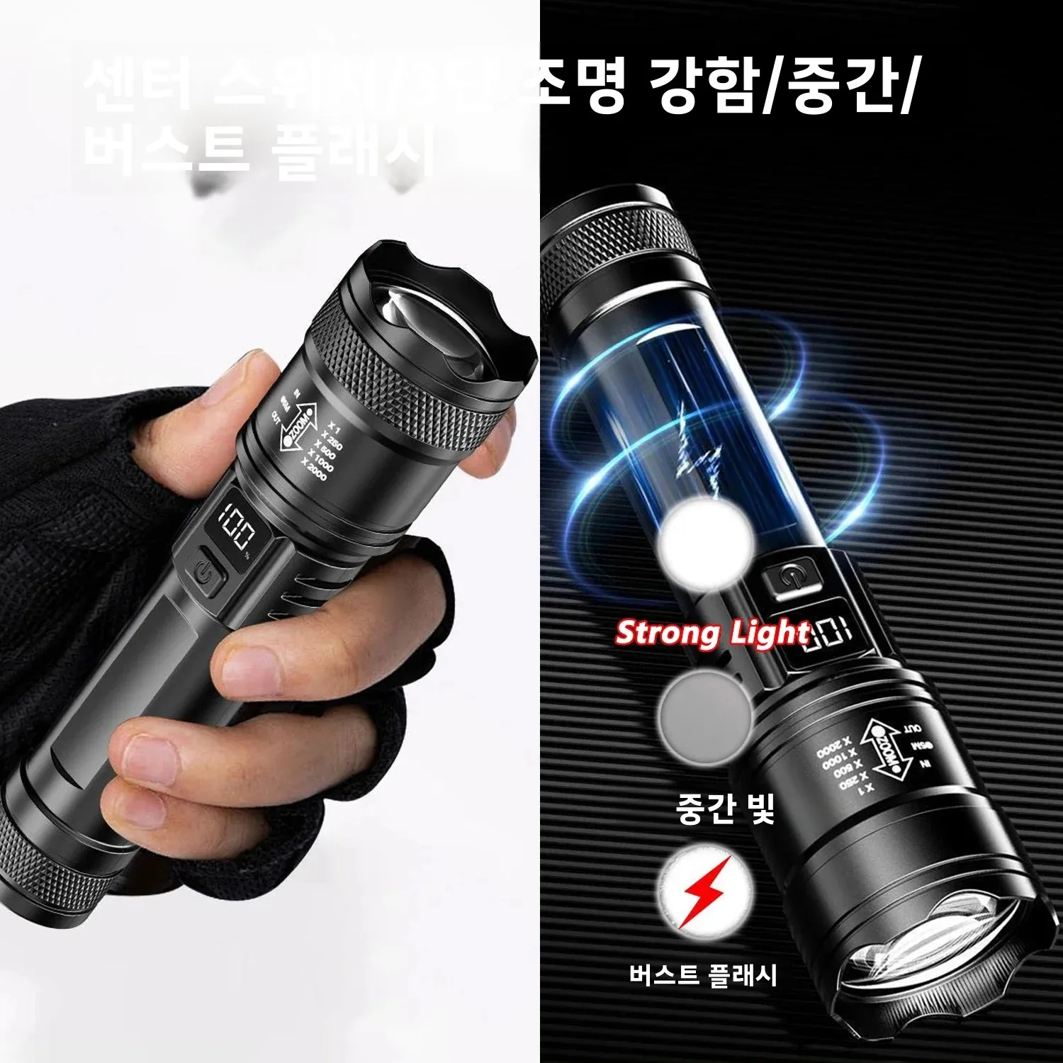 2000LM 울트라 브라이트 P50 LED 손전등 전술 EDC 비상 스포트라이트 텔레스코픽 ZoomHandheld 토치 w/14500/18650 배터리