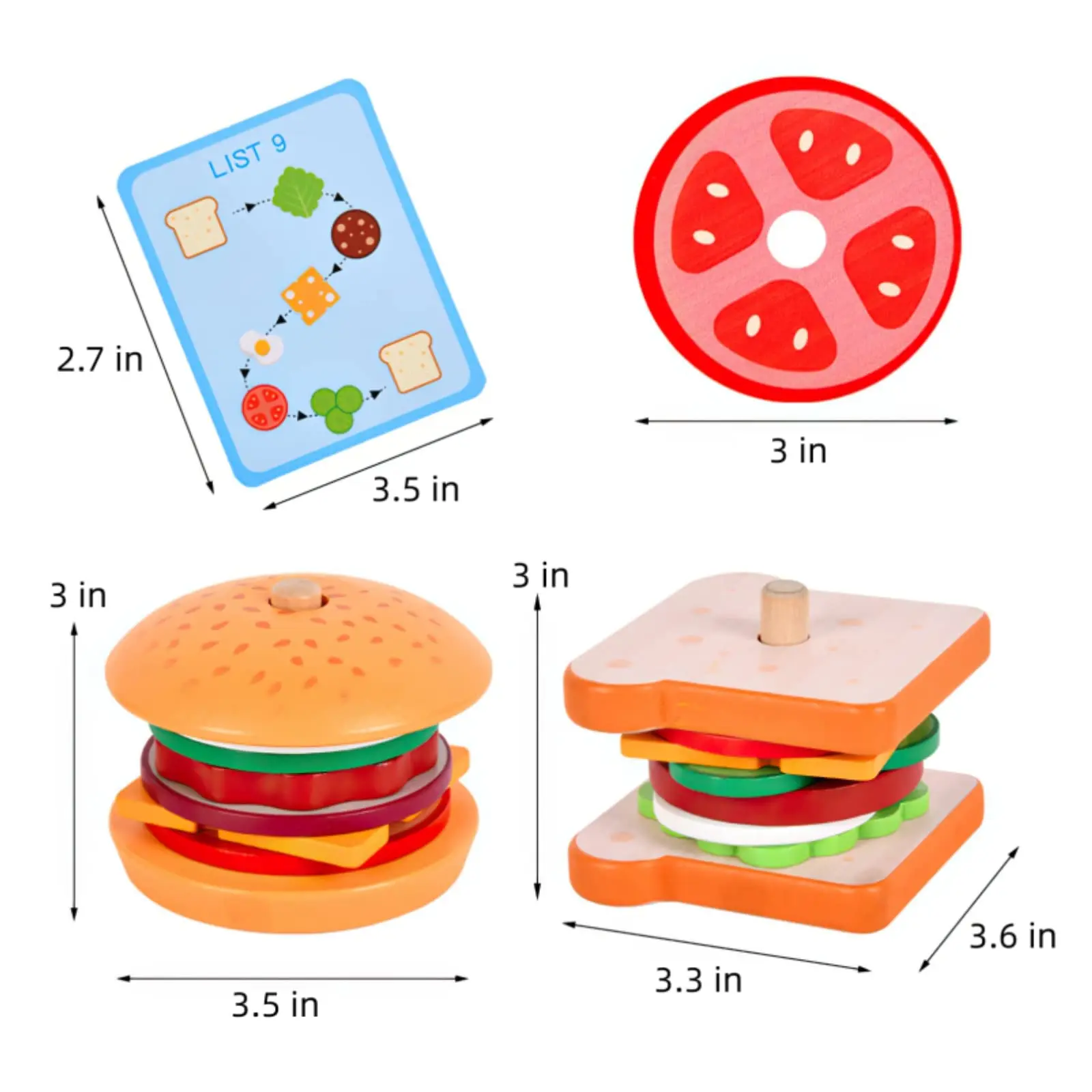 ไม้เบอร์เกอร์แซนวิชซ้อนของเล่นสําหรับเด็กเล่นอาหารของเล่นสําหรับเด็กวัยหัดเดินของเล่นครัวก่อนวัยเรียนเพื่อพัฒนา Fine Motor Skill ของขวัญ