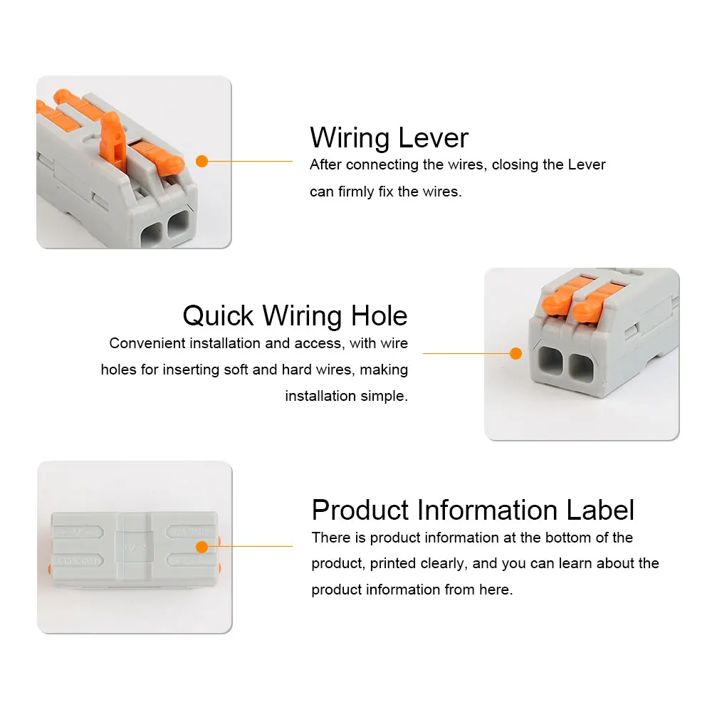 10PCS Mini Fast สายไฟตัวเชื่อมต่อ Universal Compact Splitter ตัวนําไฟฟ้า Push-in Home Terminal Block