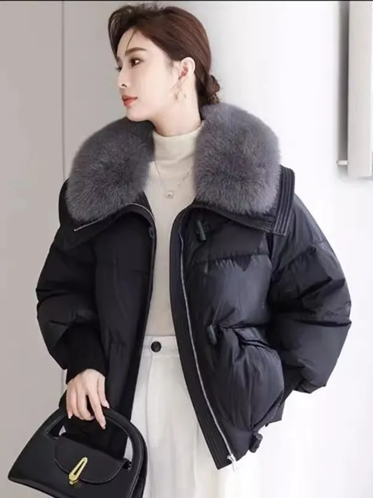 Mulheres casuais jaquetas de pele do falso pescoço topos inverno quente para baixo algodão com zíper casacos coreano solto engrossar manga longa abrigos blusas novo