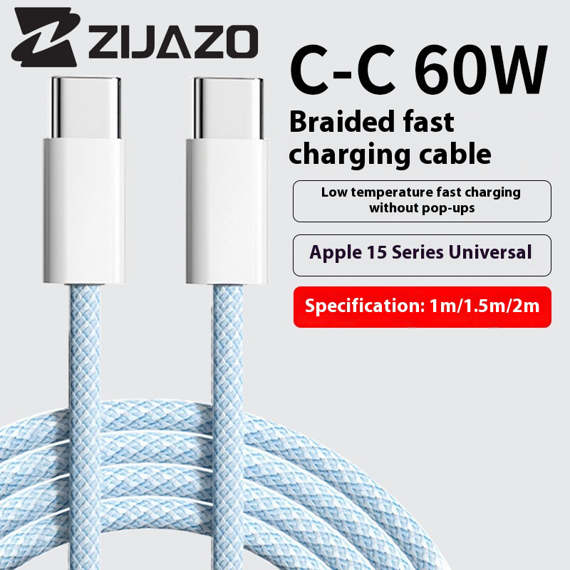 ZIJAZO USB-C a Cable de Color tipo C para Apple iPhone 15 PD 60W carga rápida para Huawei Xiaomi Samsung Cable de tejido tipo C