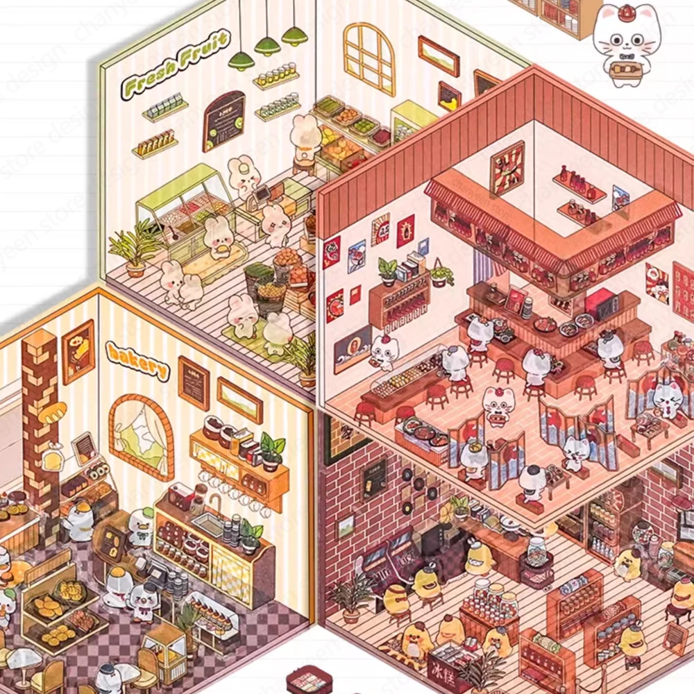 3D การ์ตูนฉากจิ๋วภูมิทัศน์สติกเกอร์ภาพซ้อนสติกเกอร์สามมิติของขวัญคริสต์มาสสําหรับเด็ก